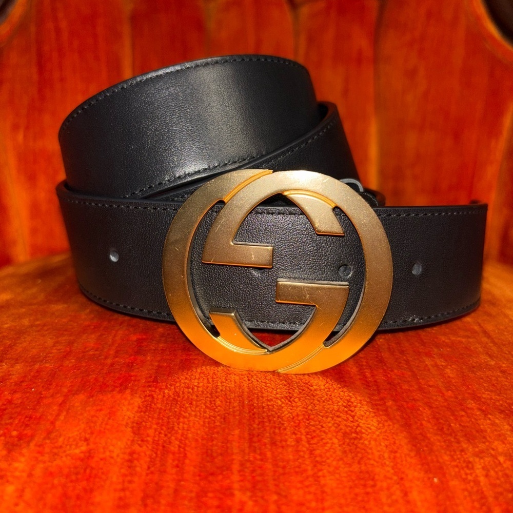 Authentic Gucci GG Marmont Black Leather Belt Size with Gold Logo 40/100 - Picture 4 of 12